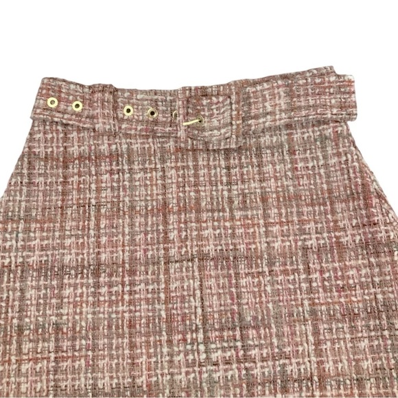 NWT Zara Tweed Belted Mini Skirt Pink Sz XS Office Siren Legally Blonde - Picture 3 of 8